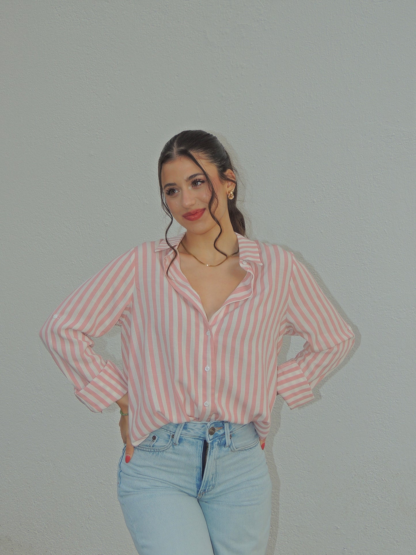 CAMISA RAYAS ROSA