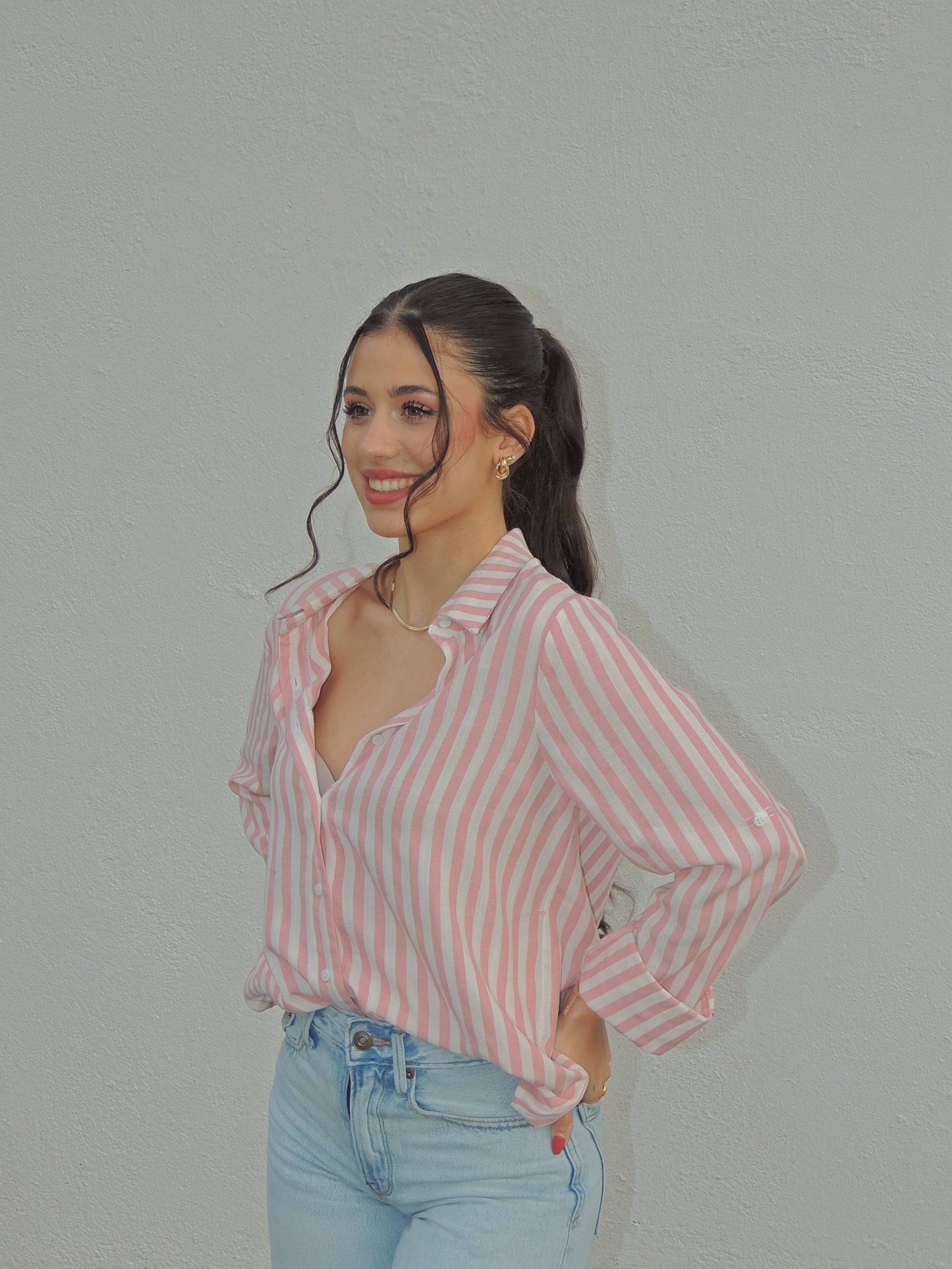 CAMISA RAYAS ROSA